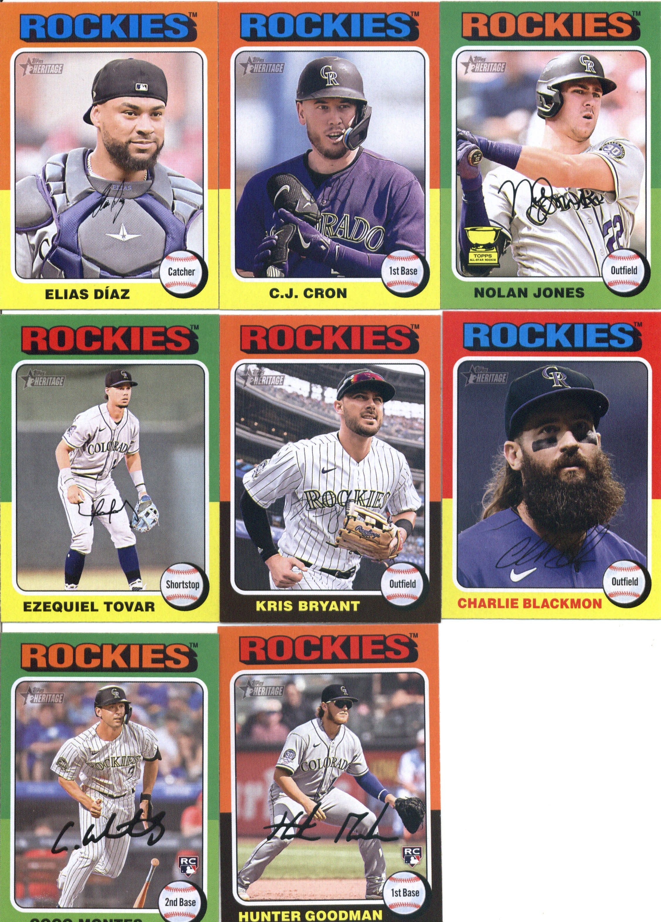 2024 Topps Heritage Colorado Rockies Team Set of 8 Cards